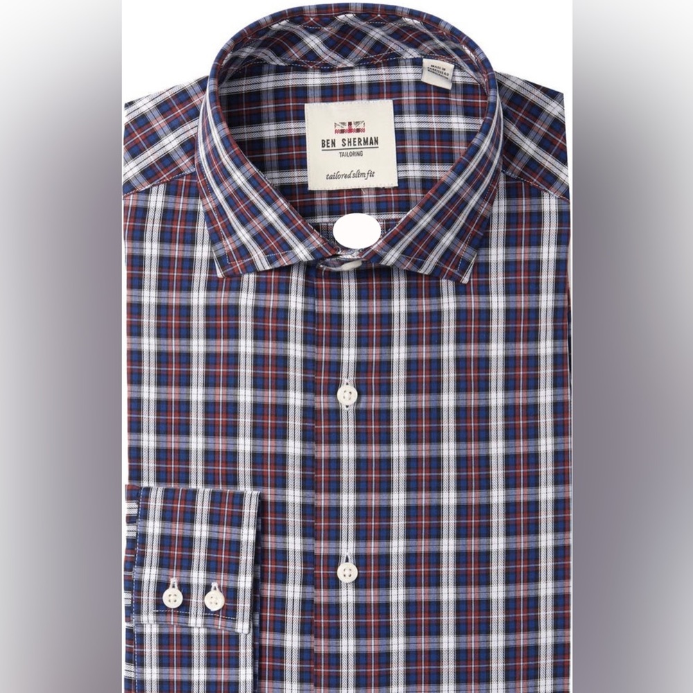 Ben Sherman Men's Shirt Slim Fit Plaid 16/32-33 New NWT